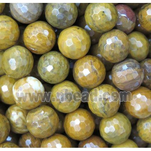 Yellow Petrified Wooden Jasper bead, faceted round