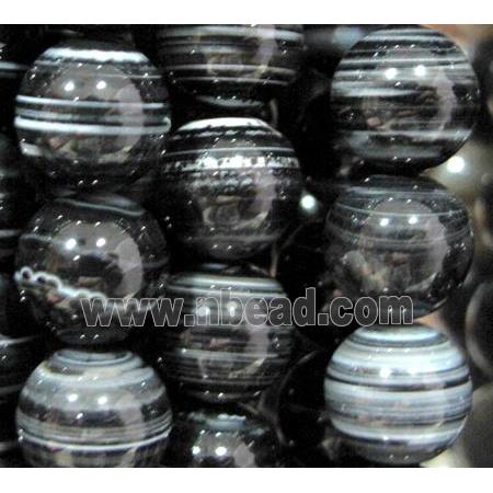 black stripe agate beads, round