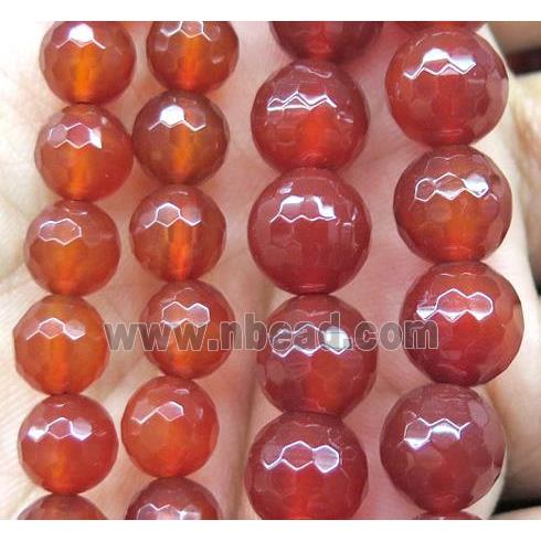 red carnelian agate beads, faceted round