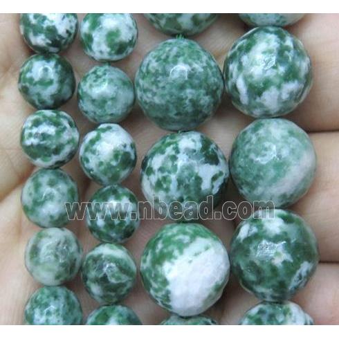 green Dalmatian Jasper bead, faceted round
