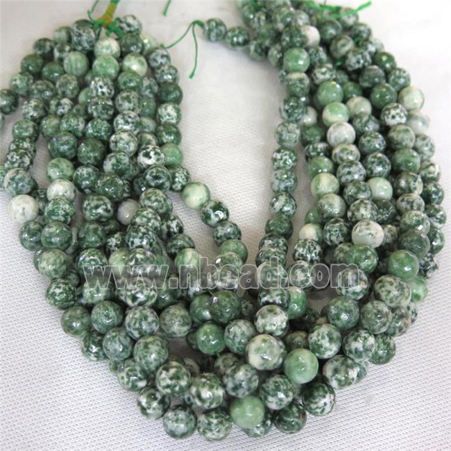 green Dalmatian Jasper bead, faceted round