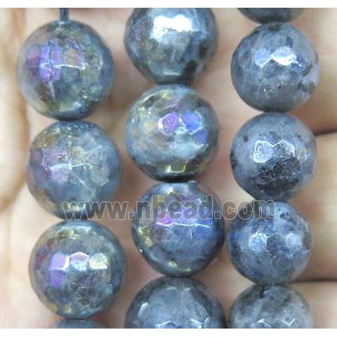 Black larvikite Labradorite beads, faceted round, AB-color