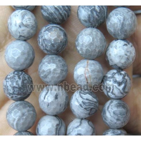 grey Picture Jasper Bead, faceted round