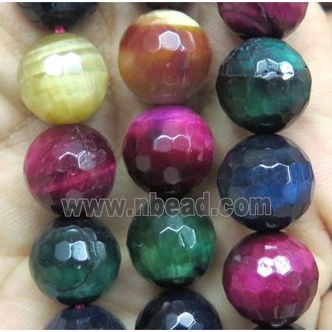 faceted round Tiger Eye Stone Beads, mixed color