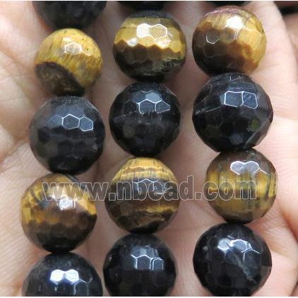 faceted round Tiger eye stone beads, yellow, black