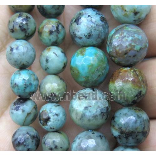 faceted round African turquoise stone beads, green