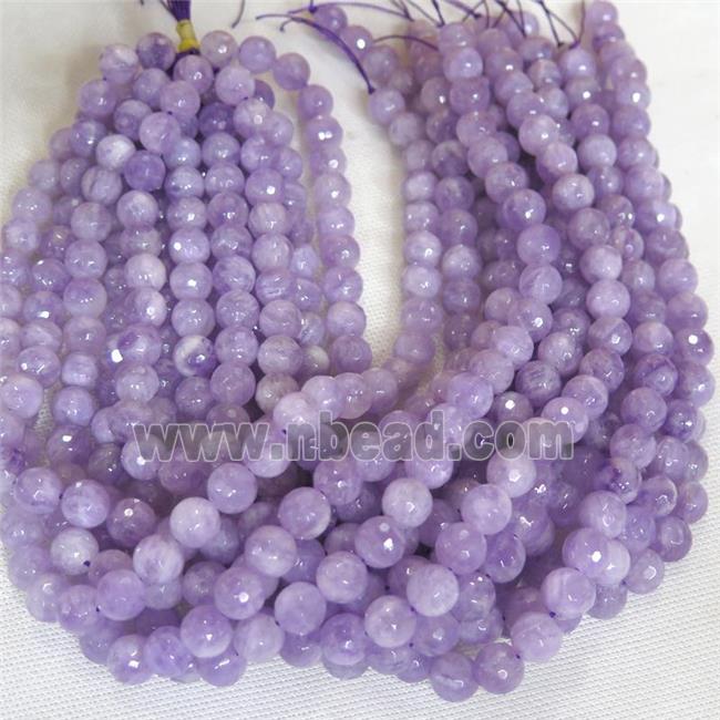 faceted round lavender Chalcedony stone beads