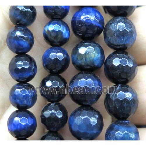 blue tiger eye stone beads, faceted round