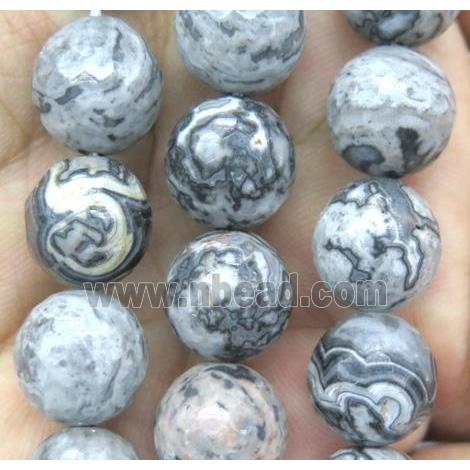 gray picture jasper beads, faceted round