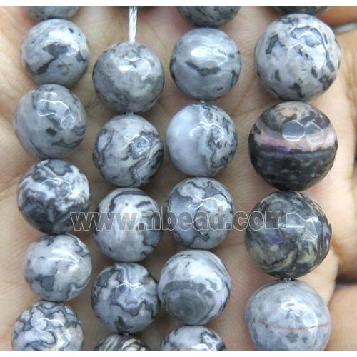 Gray Picture Jasper beads, faceted round