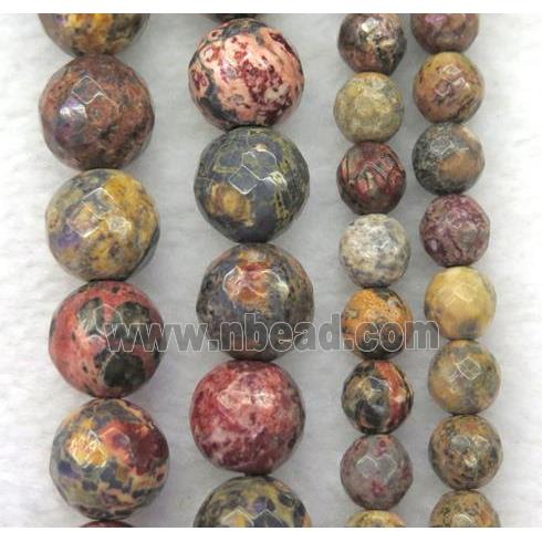 faceted round Red LeopardSkin Jasper beads