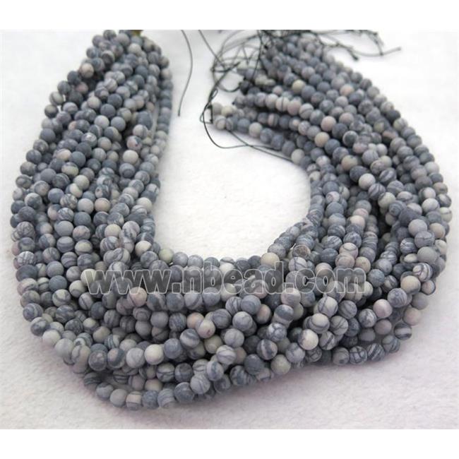 matte round Black Silk Jasper beads