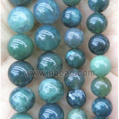 Green Moss Agate Beads Smooth Round