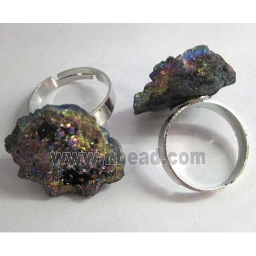 agate druzy ring, rainbow electroplated