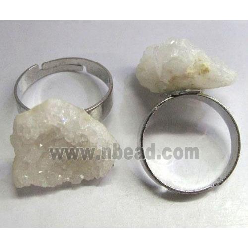 agate druzy ring, white