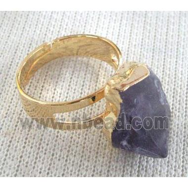 point amethyst ring, adjustable, gold plated