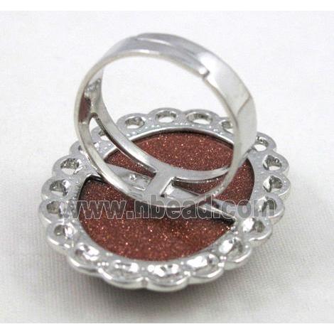 goldsand stone ring, adjustable, copper, platinum plated