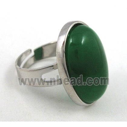green aventurine ring, adjustable, copper, platinum plated