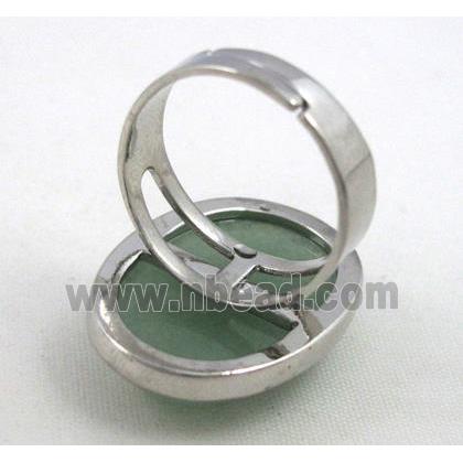 green jade ring, adjustable, copper, platinum plated