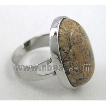 Picture Jasper Ring, adjustable, copper, platinum plated