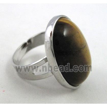 tiger eye stone ring, adjustable, copper, platinum plated