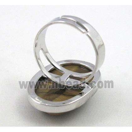 tiger eye stone ring, adjustable, copper, platinum plated