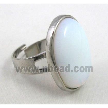 white opalite ring, adjustable, copper, platinum plated