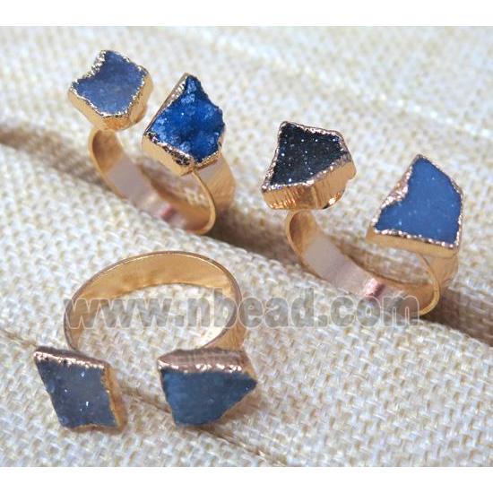 mix color Druzy Agate Rings, copper, gold plated