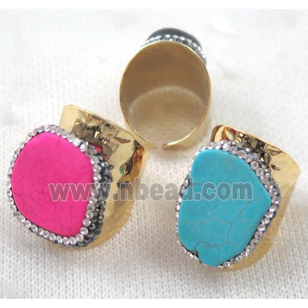 mix turquoise ring paved rhinestone, copper, gold plated