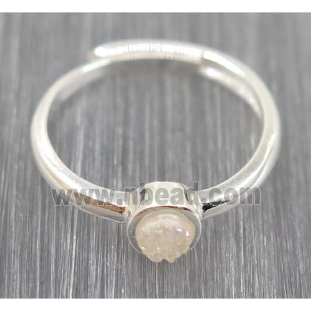 white AB color druzy quartz copper ring