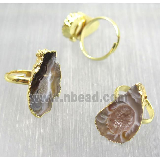 natural druzy agate copper ring, gold plated