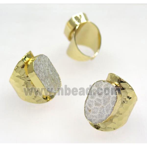 coral fossil ring, gold plated