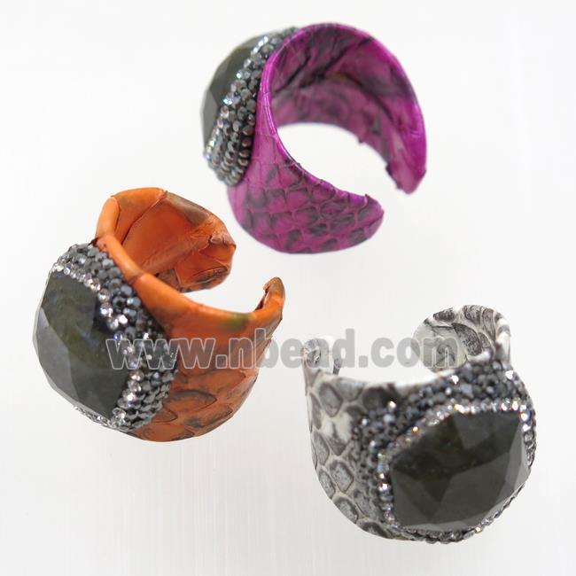Labradorite Ring paved rhinestone, mix color