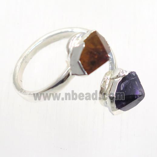 Citrine Amethyst Ring, silver plated