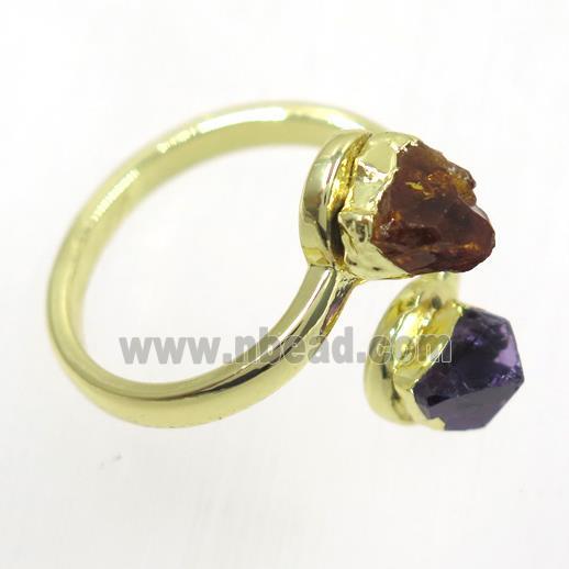 Citrine Amethyst Ring, gold plated