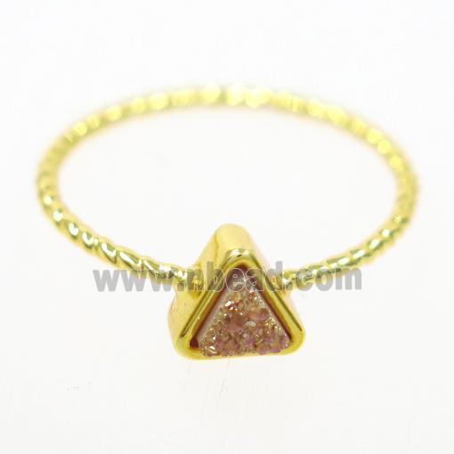 gold champagne druzy quartz ring, triangle, gold plated