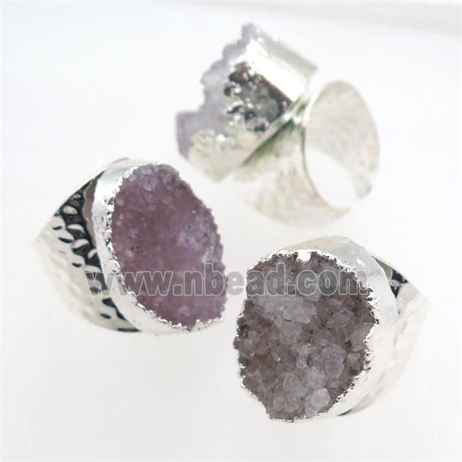 druzy agate rings, copper, platinum plated