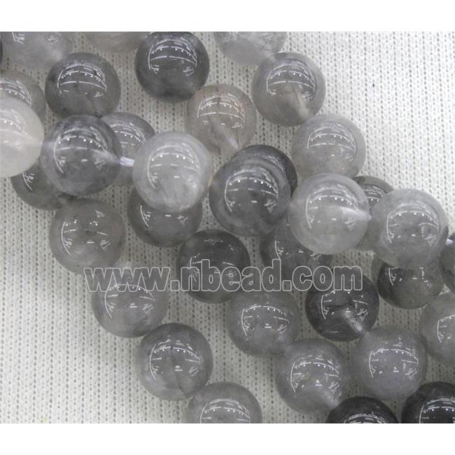 round Natural Cloudy Quartz Beads, grey, AA-grade