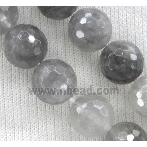 natural Cloudy Quartz Beads, grey, faceted round, AA-grade
