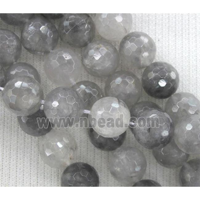 natural Cloudy Quartz Beads, grey, faceted round, AA-grade