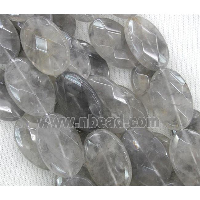 natural cloudy quartz bead, grey, faceted oval