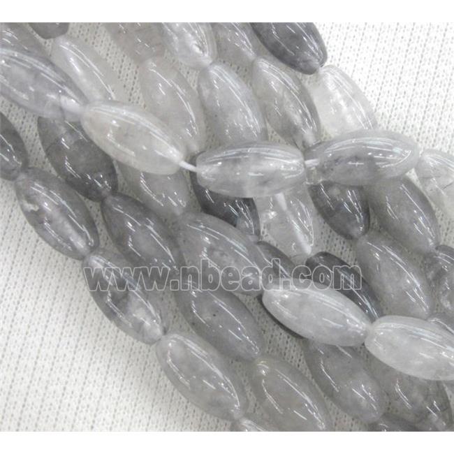 natural cloudy quartz bead, grey, rice-shaped