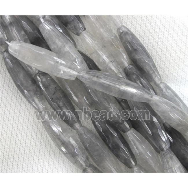natural cloudy quartz bead, faceted rice-shaped