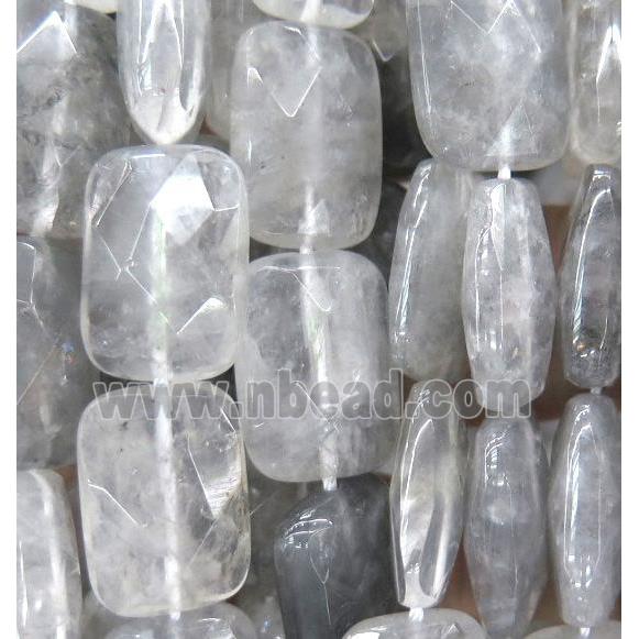 natural cloudy quartz beads, gray, faceted rectangle