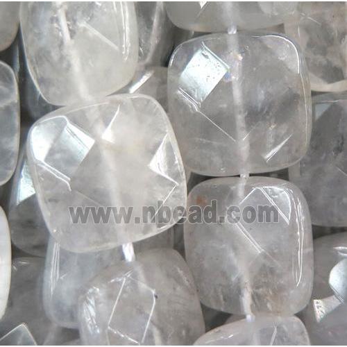 natural cloudy quartz beads, faceted square