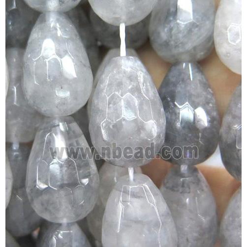 natural cloudy quartz beads, faceted teardrop