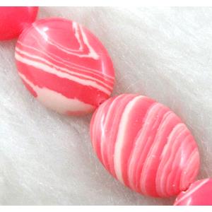 red stripe Gemstone bead, Flat oval