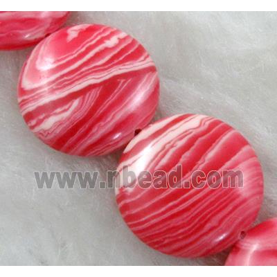 red stripe Gemstone bead, flat round