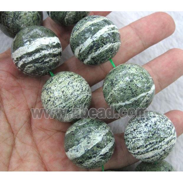 Round Natural Green Silver-line Jasper Beads