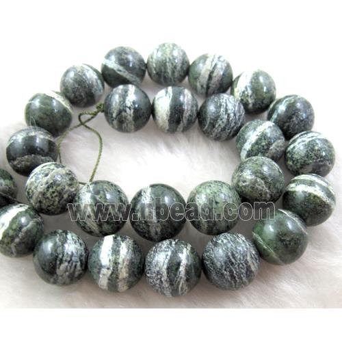Round Natural Green Silver-line Jasper Beads